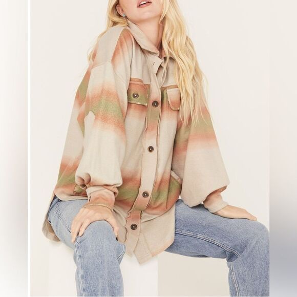Free Peopler Ombré Serape Ruby Shacket - Picture 1 of 13